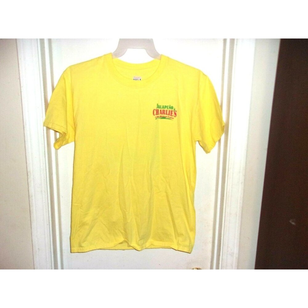 Jalapeno Charlie's Latin Mexican Fusion Yellow T-Shirt Skeleton Sombrero Hanes M